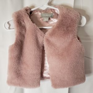 Sz 18-24 mo Dusty Rose Girls Fur Vest Party Holiday Wedding Satin Lined